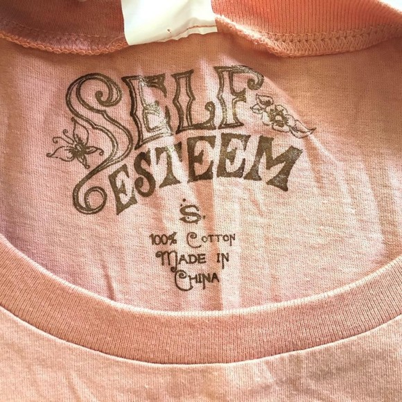 Self Esteem T shirt Junior Peach with Gold Foil Hearts Crew Fitted NOS 2007 - Picture 6 of 6